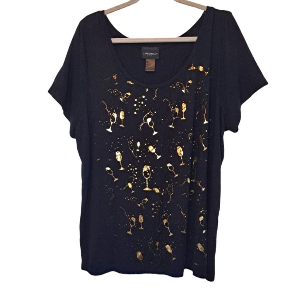 Lane Bryant Glittery Gold Champagne Print Tee Plus Size 18/20